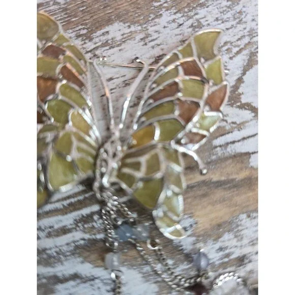 Enamel Butterfly Brooch With Dangle Beads Gold Tone Marked Figural Pin #187 - Picture 5 of 8